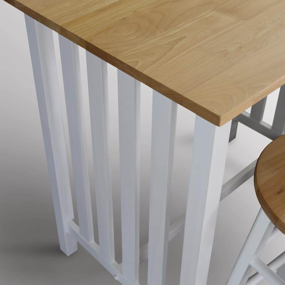 White and Natural Wood 3-Piece Pub Breakfast Set