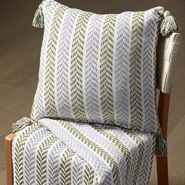 LR Home Altair Green and Gray Geometric Hypoallergenic Polyester 18 in. x 18 in. Throw Pillow