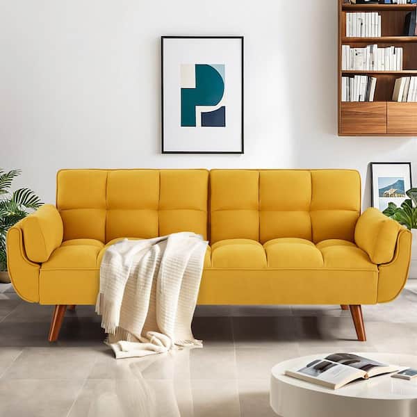 Elegant 75 in. Yellow Twin Size Sofa Bed Futon Convertible Couch Loveseat for Living Room