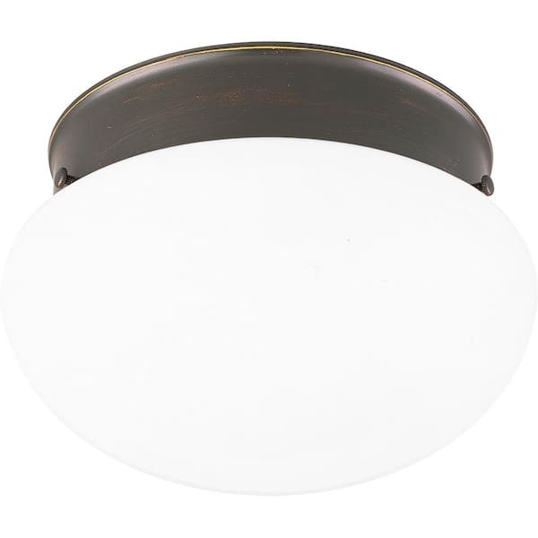 Progress Lighting 1-Light Antique Bronze Flush Mount with White Glass