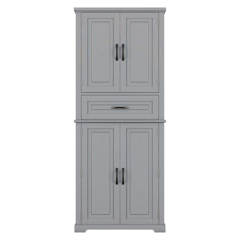30 in. W x 15.7 in. D x 72 in. H Gray Linen Cabinet with Drawer, Slide Rails, Adjustable Shelf