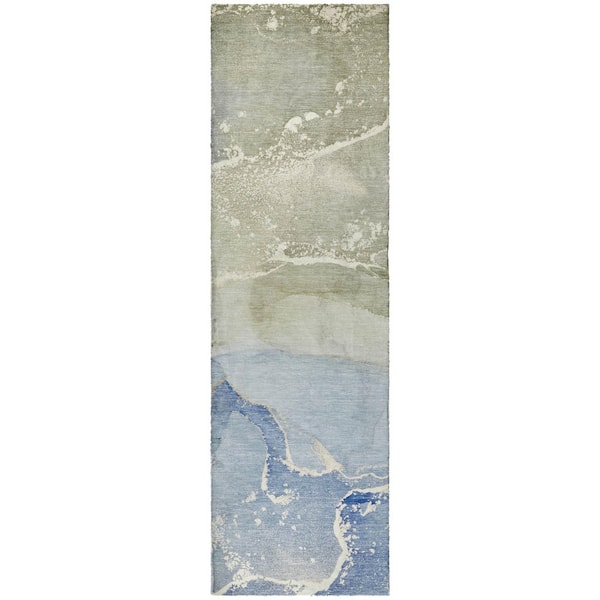 Dream Shag Premium Machine Washable Abstract ADS517 Blue 2 ft. x 7 ft. Runner Rug