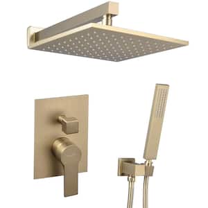 Peacock Single-Handle 1-Spray Square High Pressure Shower Faucet in Brushed Gold (Valve Included)