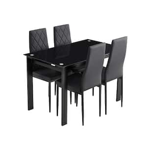 16.5 in Black Glass Dining Table Set with 4-Chairs