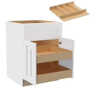 Grayson 24" x 34.5" x 24" Pacific White Painted Plywood Shaker Stock Assembled Base Kitchen Cabinet with 2-ROT Util