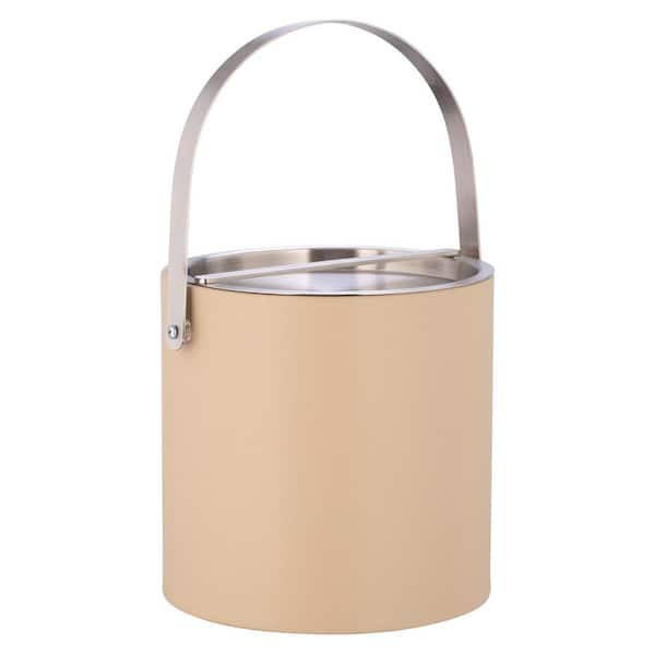 Kraftware Sydney 3 qt. Beige Ice Bucket with Brushed Chrome Arch Handle and Bridge Cover
