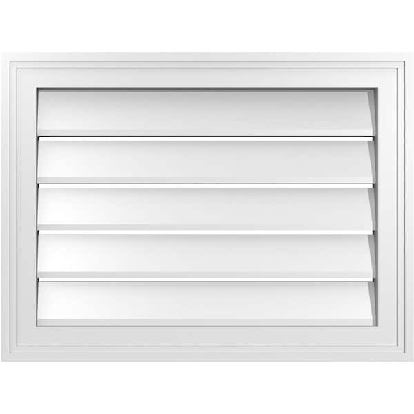 Ekena Millwork 24 in. x 18 in. Vertical Surface Mount PVC Gable Vent: Functional with Brickmould Frame