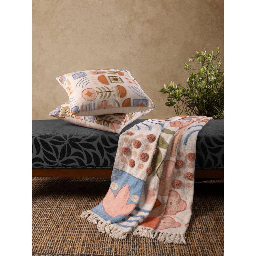 Joel Multicolored Cotton Throw Blanket with Floral Motifs 50"x60"