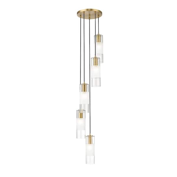 Unbranded Alton 12 in. 5-Light Modern Gold Round Chandelier with Clear Plus Frosted Glass Shades