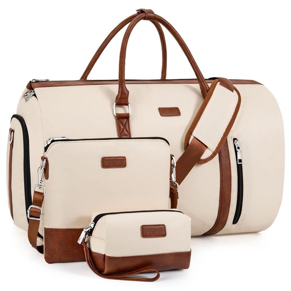 50 L Convertible 2-in-1 Garment Bags for Travel with Shoe Compartment in Off White, Large Weekend Bag for Women