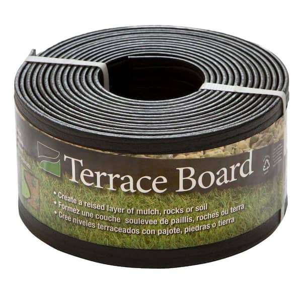 Master Mark Terrace Board 4 in. x 20 ft. Black Plastic Landscape Lawn Edging with Stakes