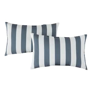 Canopy Stripe Gray Lumbar Outdoor Throw Pillow (2-Pack)