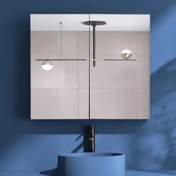 Unbranded 30 in. W x 26 in. H Rectangular Silver Aluminum Recessed/Surface Mount Medicine Cabinet with Mirror