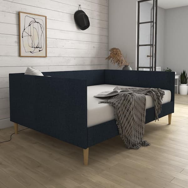 Felicia Blue Linen Upholstered Mid Century Full Daybed