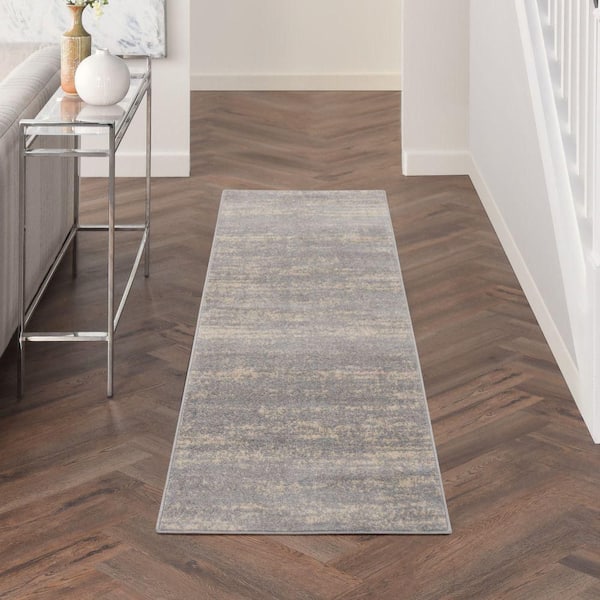 Nourison Essentials Grey Beige 2 ft. x 8 ft. Abstract Contemporary Runner Area Rug