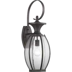 River Place Collection 1-Light Antique Bronze Clear Seeded Glass New Traditional Outdoor Large Wall Lantern Light
