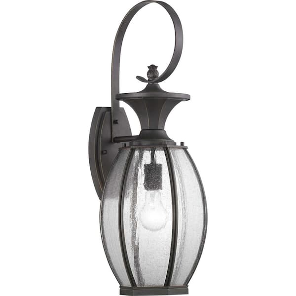 Progress Lighting River Place Collection 1-Light Antique Bronze Clear Seeded Glass New Traditional Outdoor Large Wall Lantern Light