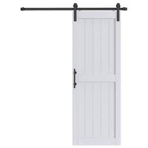 32 in. x 84 in. White Paneled H Shape Solid MDF Sliding Barn Door with Hardware Kit