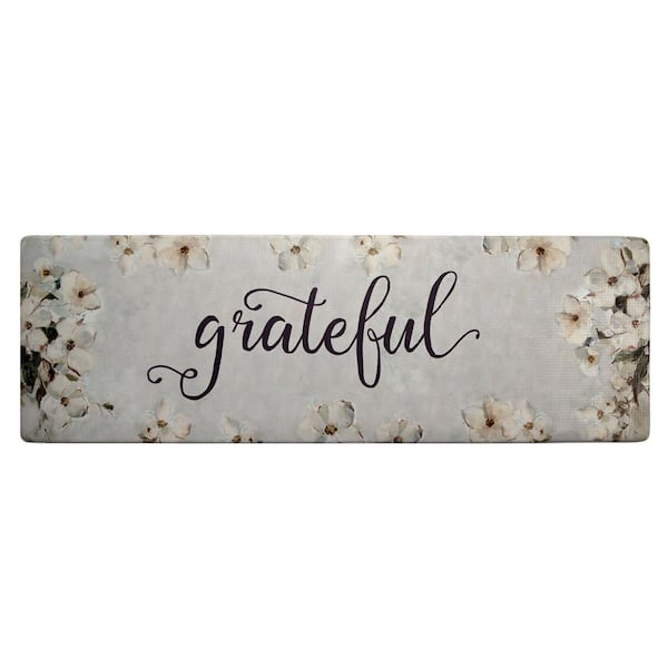 Home Dynamix Cozy Living Grateful Floral Grey/Cream 17.5 in. x 55 in. Anti Fatigue Kitchen Mat