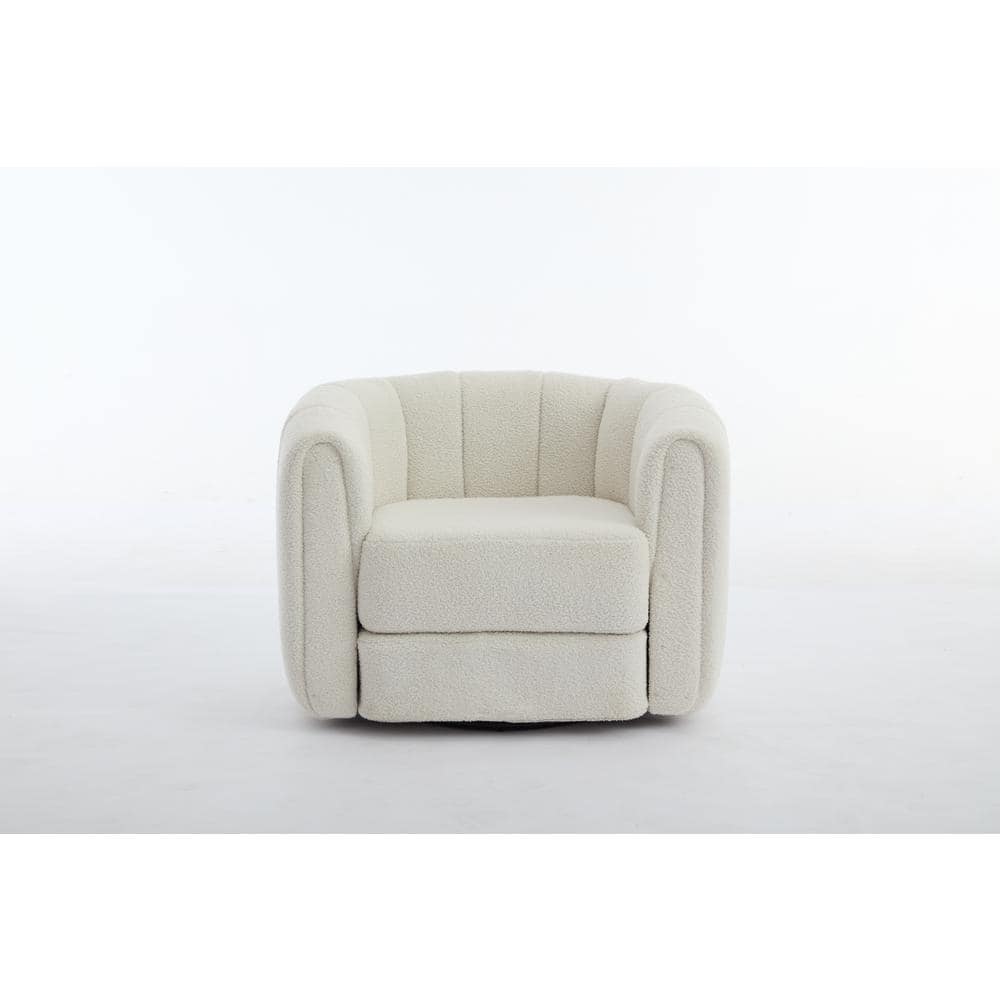 White Teddy Fabric Metal Outdoor Loveseat with Cushions, Swivel Accent Barr