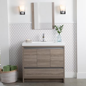 Oakes 37 in. W x 19 in. D x 34 in. H Single Sink Freestanding Bath Vanity in Forest Elm with White Cultured Marble Top
