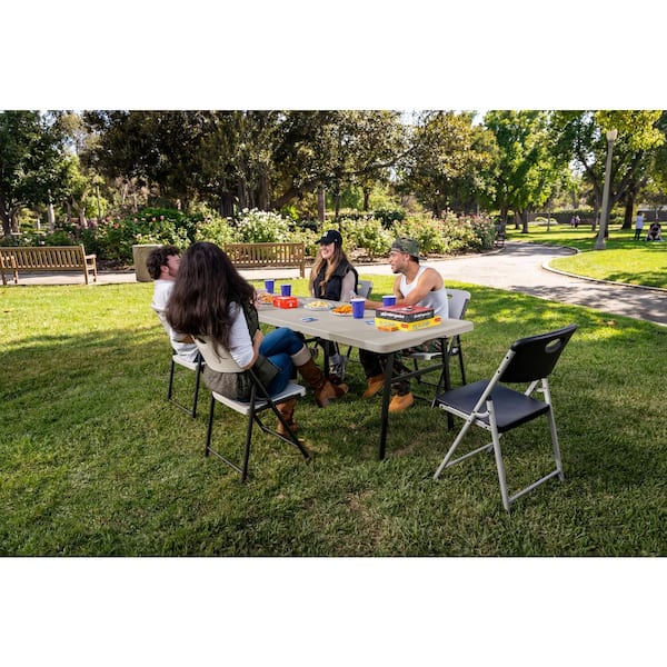 HDX 8 ft. Almond Resin Top Indoor/Outdoor Rectangular Folding