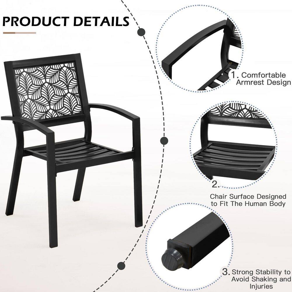 Black Steel 3-Piece Outdoor Bistro Set with Geometric Design