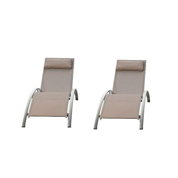 Cesicia Aluminum Outdoor Pool Lounge Chairs, Adjustable Chaise Lounge Chairs with Metal Side Table Beige Textilene (Set of 3)