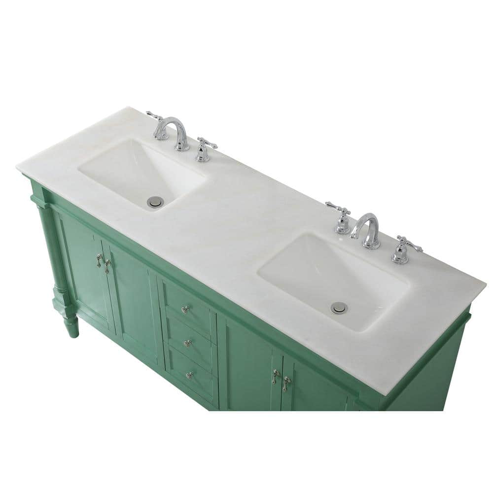 Vintage Mint Double Freestanding Bathroom Vanity with Marble Top