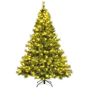 7 ft. Pre-lit Hinged Artificial Christmas Tree with 1233 Glitter Tips and Pine Cones