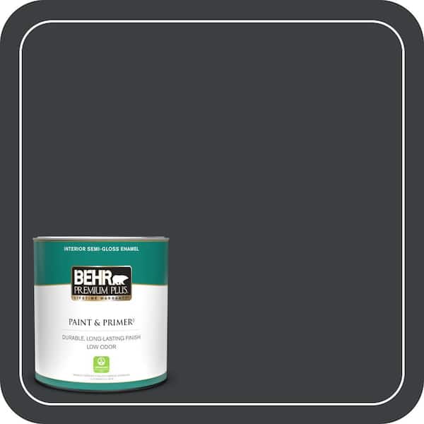 BEHR PREMIUM PLUS 1 qt. #ECC-25-3 Obsidian Stone Semi-Gloss Enamel Low Odor Interior Paint & Primer