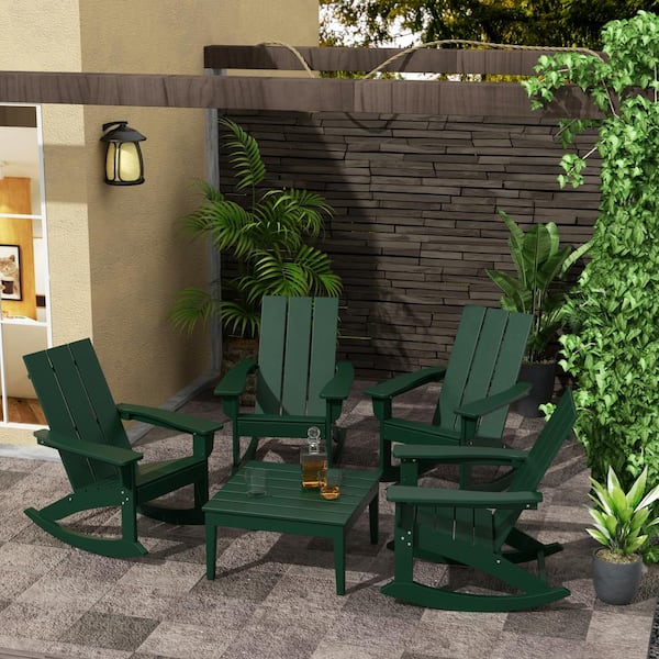 Shoreside Dark Green Modern 17 in. Tall Square HDPE Plastic Outdoor Patio Conversation Coffee Table