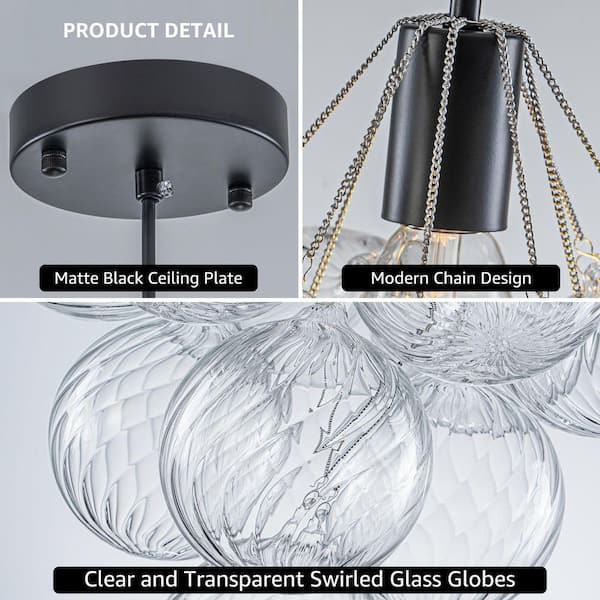 GoYeel Bublume 1-Light Black Modern Clear Swirled Glass Bubble