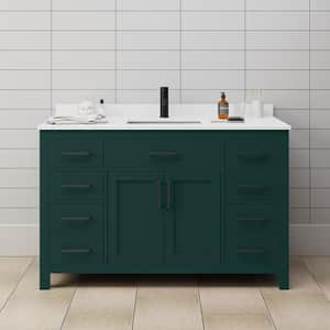 Beckett 54 in. W x 22 in. D x 35 in. H Single Sink Bathroom Vanity in Green with White Cultured Marble Top