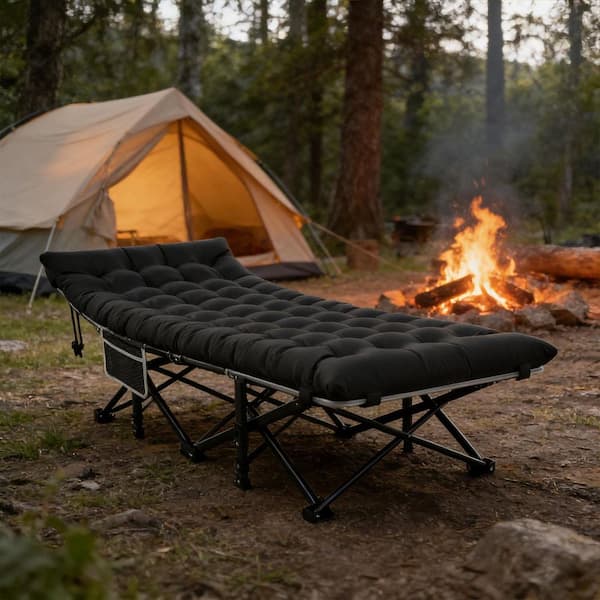 Portable Camping Cot Heavy-Duty with Pearl Cotton Mattress and Carry Bag for Camp Office Use