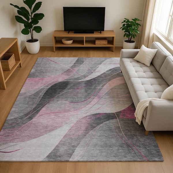 Mayfield Premium Machine Washable Abstract AMF1668 Pink 8 ft. x 10 ft. Area Rug