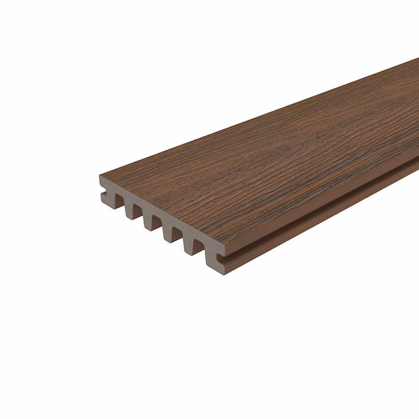 NewTechWood Monarch Series 0.98 in. x 5.5 in. x 1 ft. Empress Grooved Leather Brown Composite Decking Board Sample