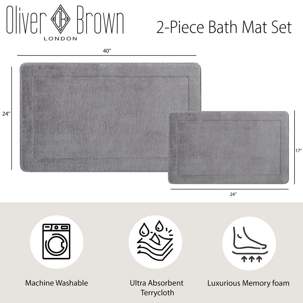Terry Light Gray Microfiber Memory Foam Bath Mat Set