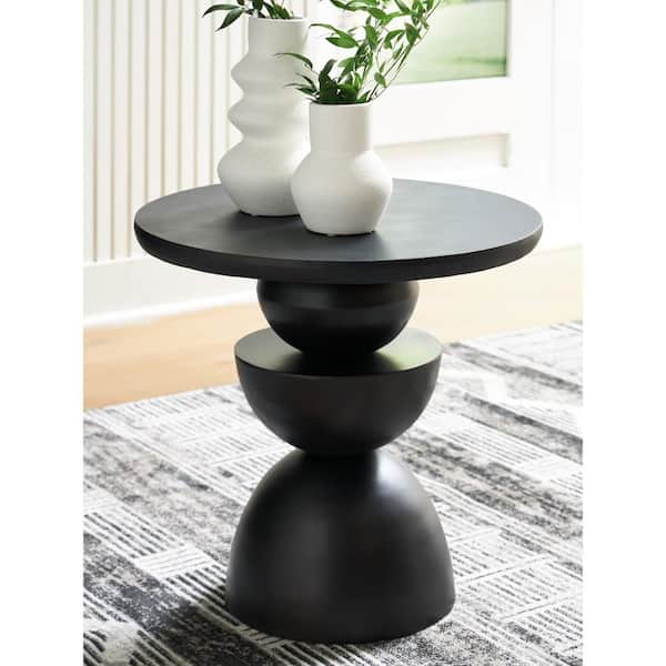 Kurtson 23 in. Black Round Metal Top End Table