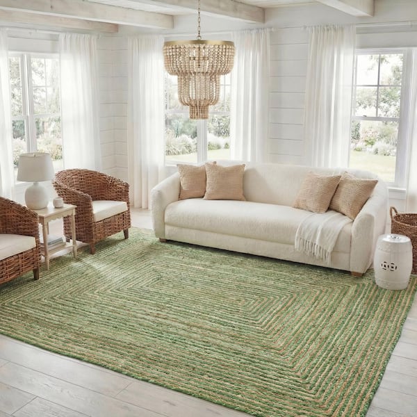 Cape Cod 8 ft. x 10 ft. Oval Green/Natural Striped Border Area Rug
