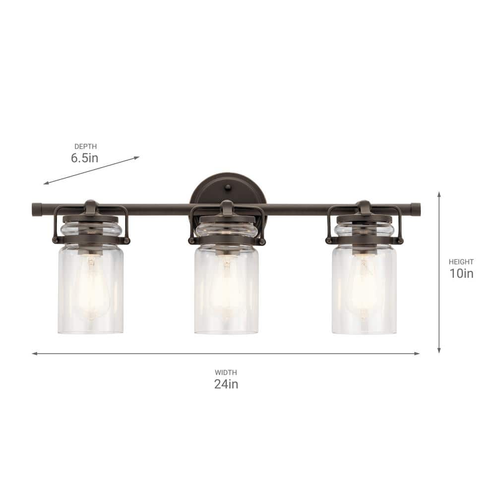 Brinley Vintage Olde Bronze 3-Light Vanity with Clear Glass