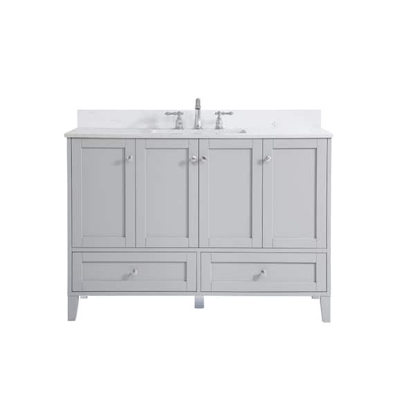 Unbranded Simply Living 48 in. W x 22 in. D x 34 in. H Bath Vanity in Grey with Calacatta White Engineered Marble Top