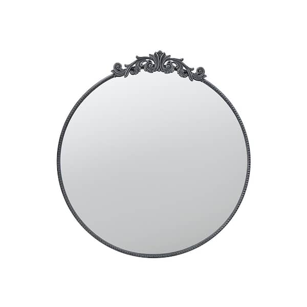 Cesicia Modern 36 in. W x 39 in. H Round Framed Wall Mirror in Black