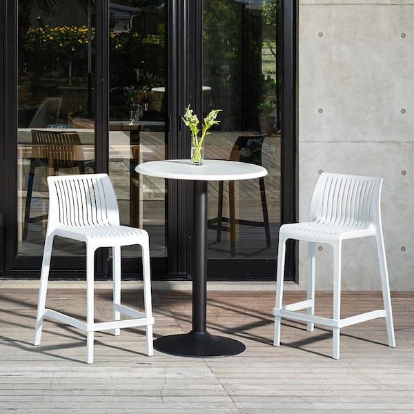 Lagoon Milos White Stackable Plastic Outdoor Bar Stool (2-Pack)