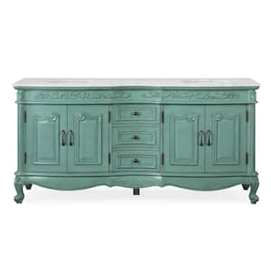72 in. W x 22 in. D x 36 in. H Freestanding Bath Vanity in Green with Carrara White Marble Top