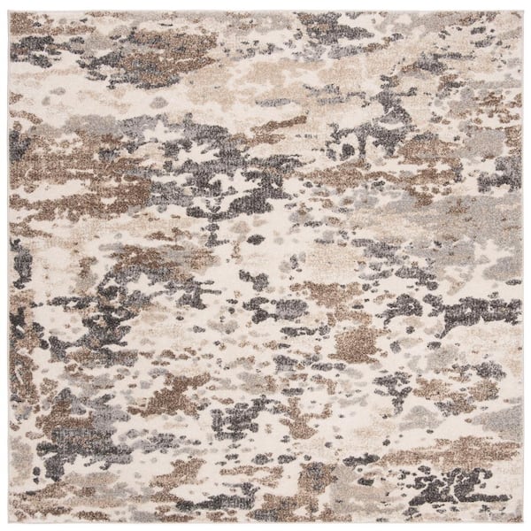 SAFAVIEH Spirit Taupe/Ivory 7 ft. x 7 ft. Square Floral Area Rug