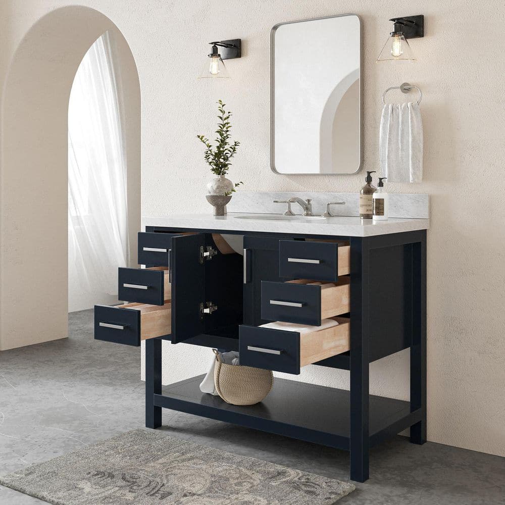 Magnolia 43" Midnight Blue Single Basin Vanity with Carrara White Top