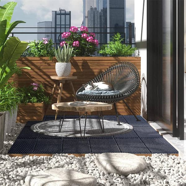 HOTEBIKE 12 in. x 12 in. Square Composite Decking Tiles, Patio Interlocking Deck Tiles for Balcony Porch Backyard (Pack of 27)