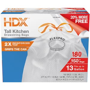 HDX HDX 13 Gal. FLEX White Drawstring Kitchen Trash Bags (55 Count)  HDX959537 - The Home Depot