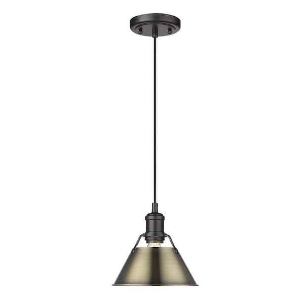 Golden Lighting Orwell 100-Watt 1-Light Matte Black and Aged Brass Mini Pendant Light